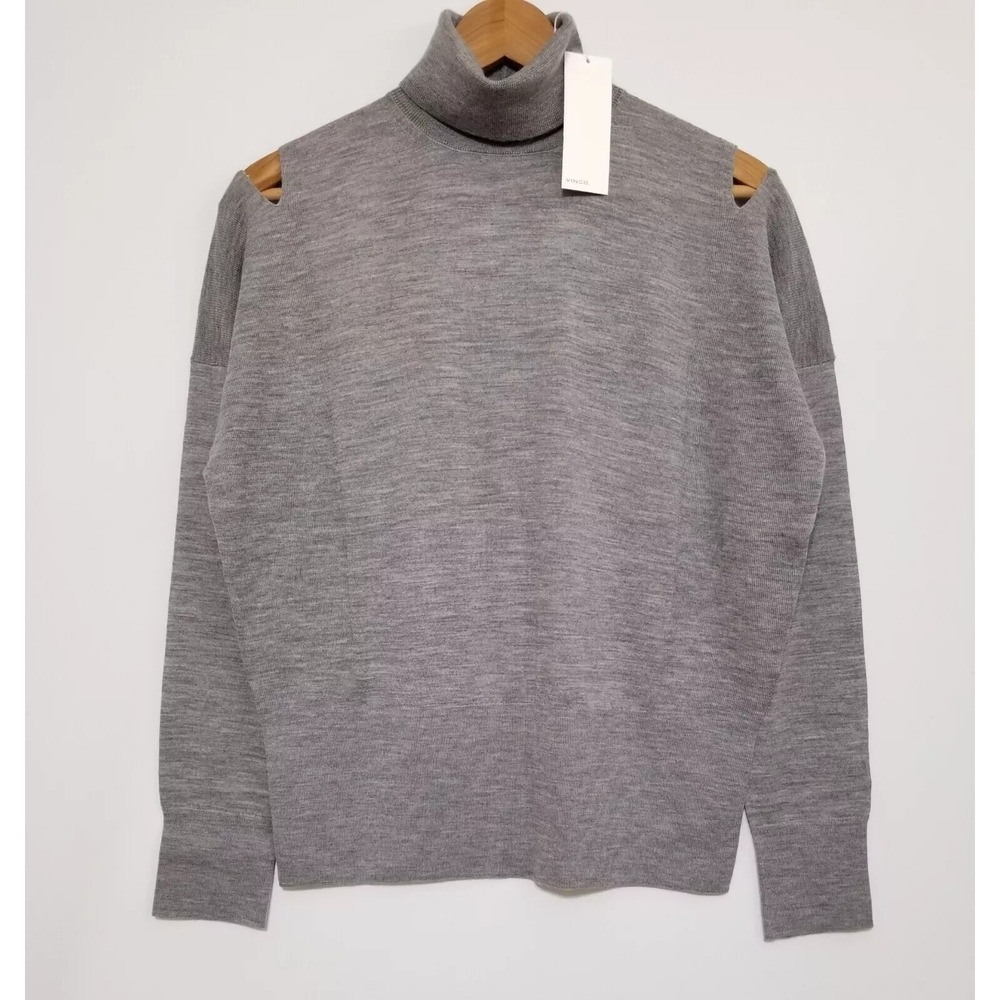NWT Vince 100% Wool Shoulder Cutout Turtleneck Sweater Heather Grey XS S M $265